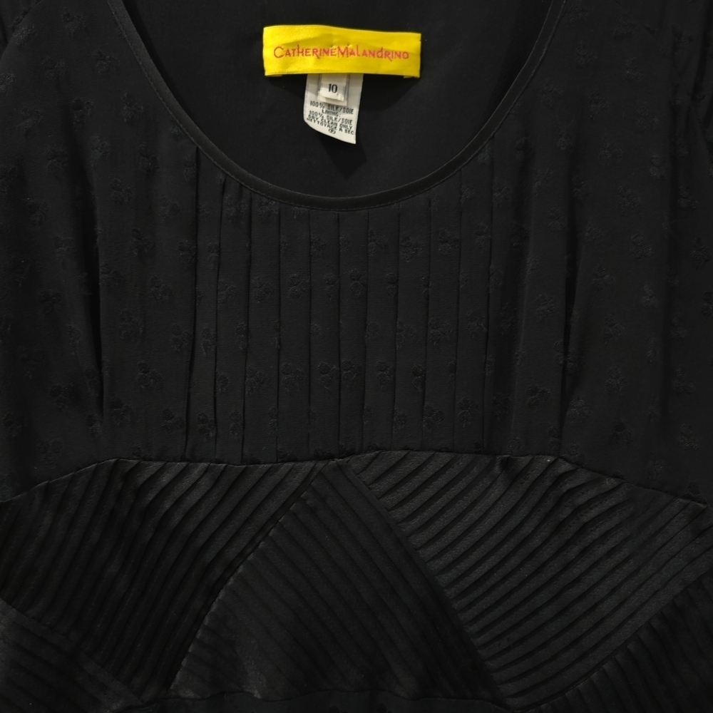 CATHERINE MALANDRINO Black 100% Silk Textured Midi Dress, Baby Doll, Vintage, 10 - Picture 5 of 16